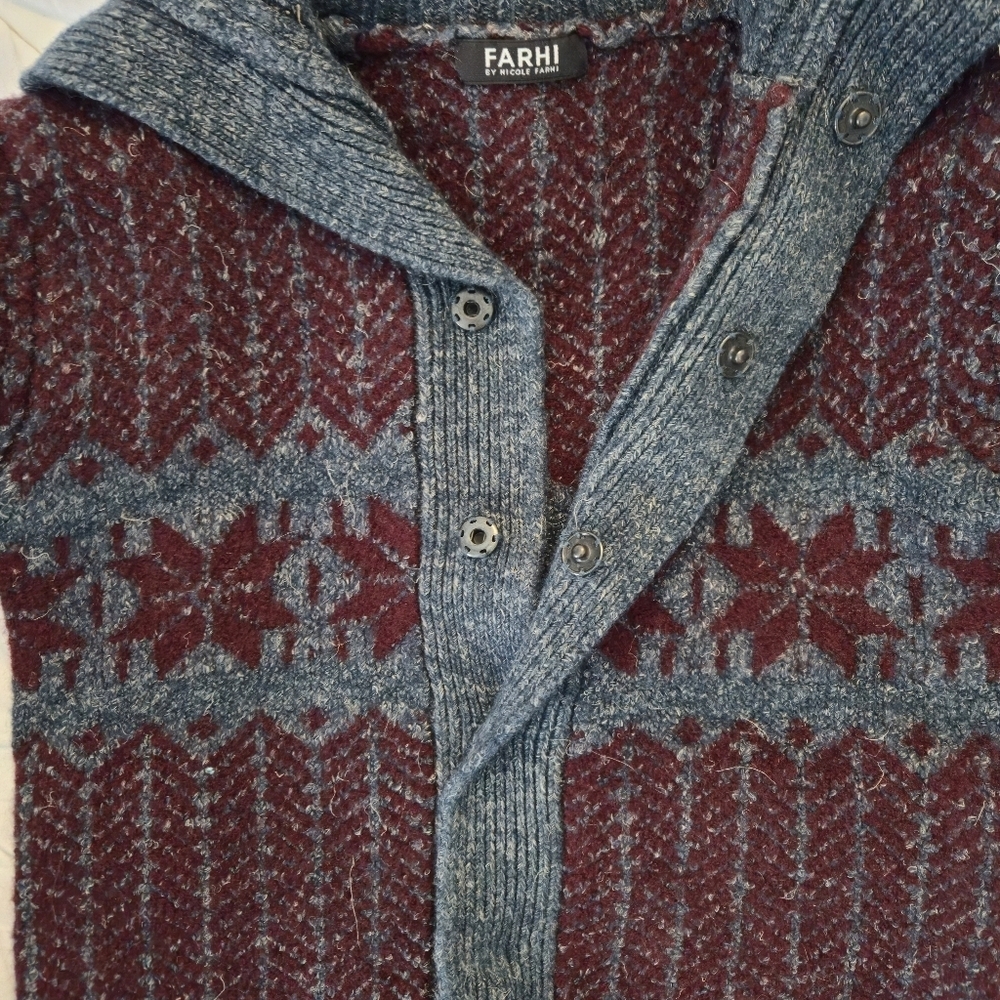 Farhi By Nicole Farhi Wool Cardigan Sweater Size Small Blue Purple Rare - Picture 3 of 6